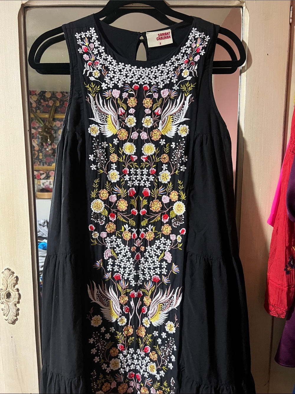 Samant Chauhan Black Embroidered Maxi Dress, size 2